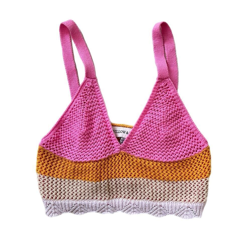 Y2K Crochet Crop Top Multicolor Size XS Babydoll Halter Boho Hippie